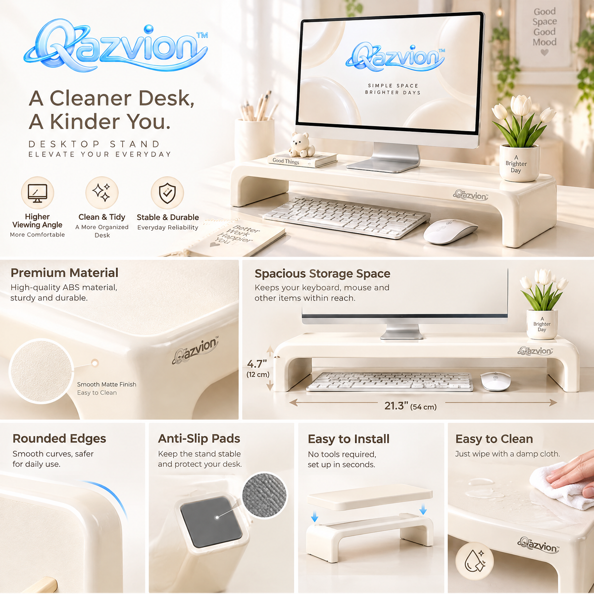 Qazvion™ Minimalist Desktop Monitor Riser — product details