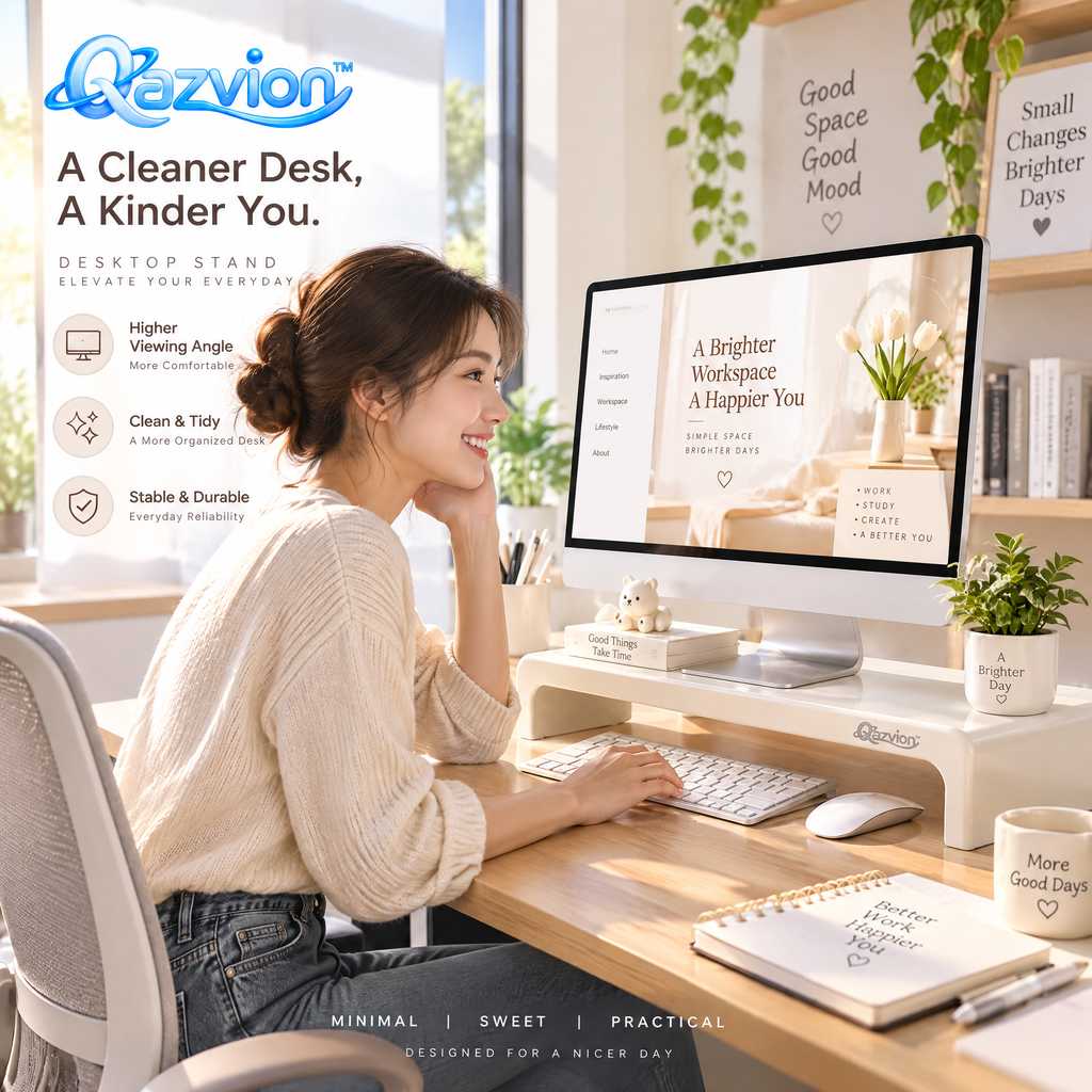 Qazvion™ Minimalist Desktop Monitor Riser — workspace styling