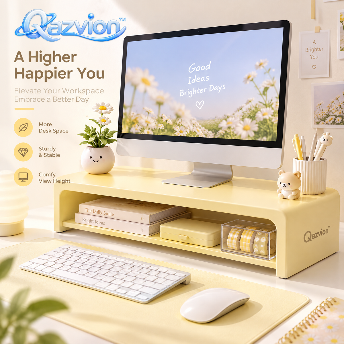 Qazvion™ Sunny Yellow Desktop Monitor Riser Organizer — main design