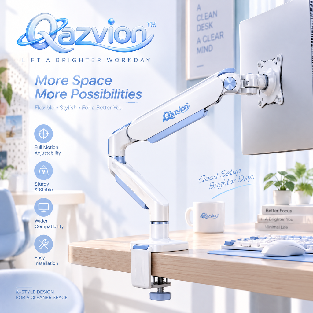 Qazvion™ White & Blue Full-Motion Monitor Arm — main design
