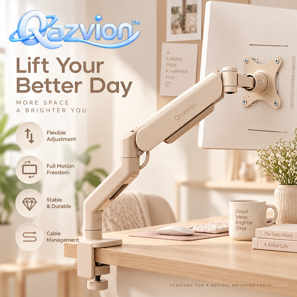 Qazvion™ Beige Adjustable Monitor Desk Mount — main design