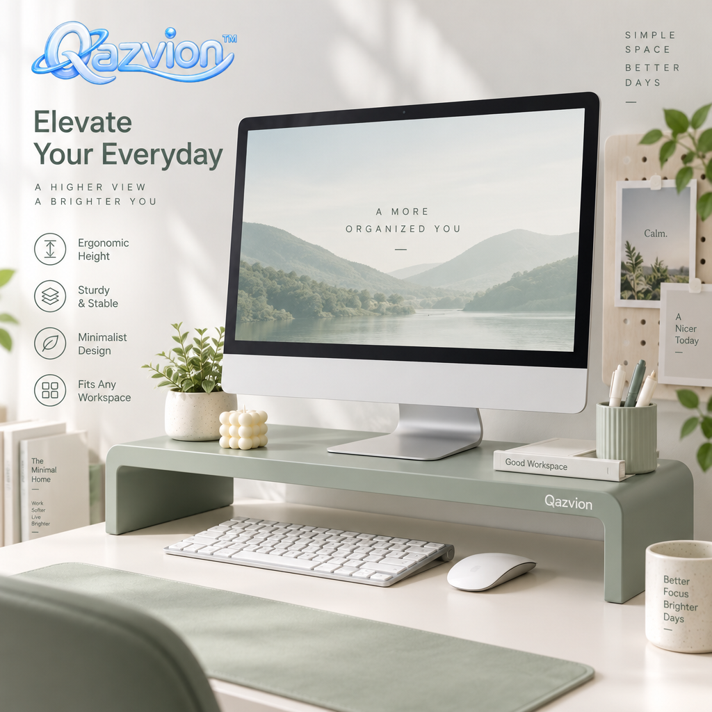 Qazvion™ Sage Green Minimalist Monitor Riser — main design