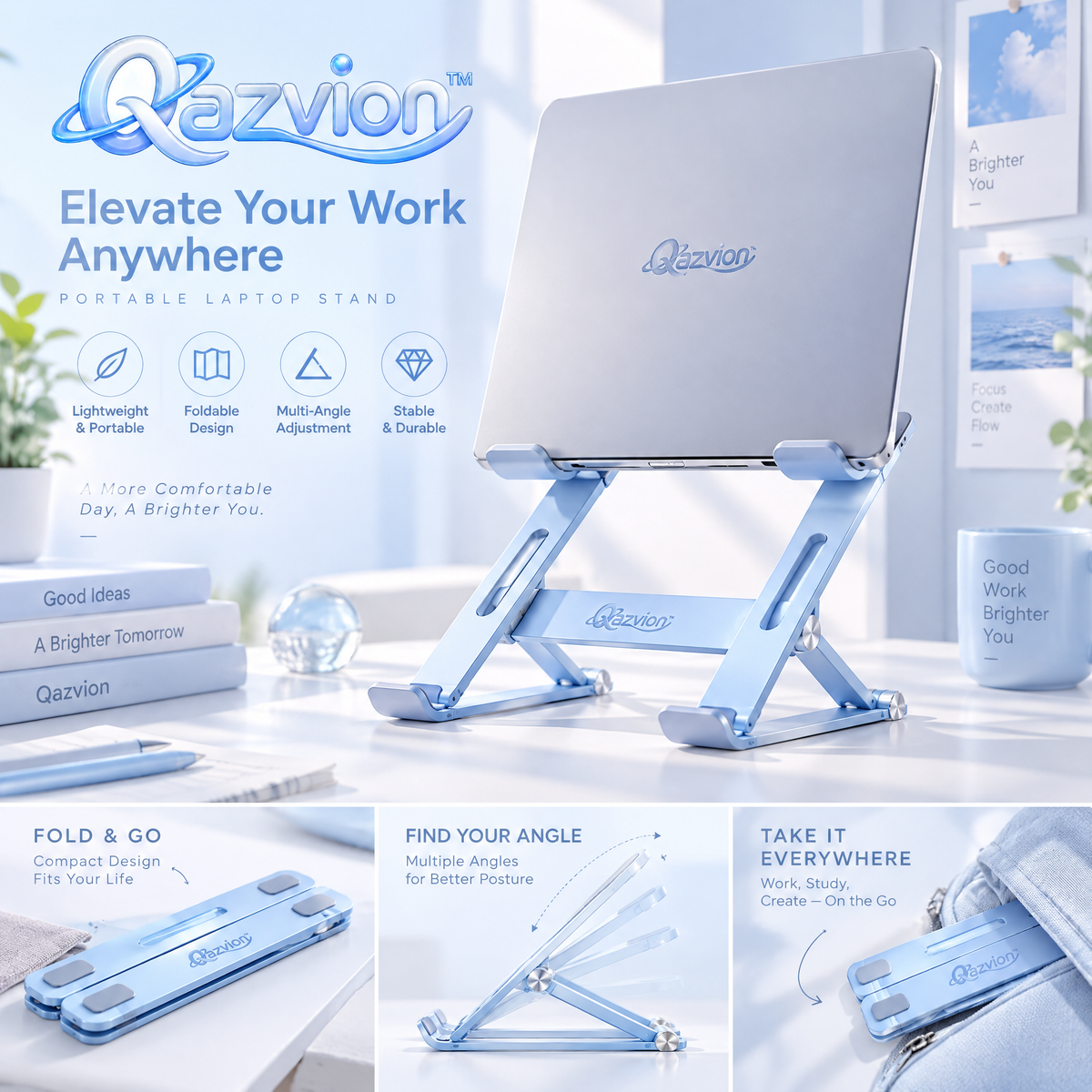 Qazvion™ Portable Foldable Laptop Stand – Blue — main design