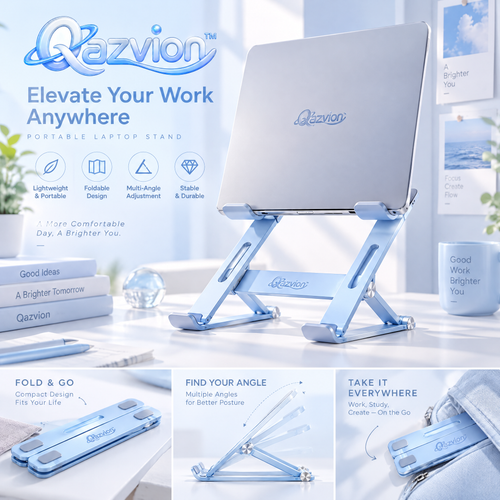 Qazvion™ Portable Foldable Laptop Stand – Blue — main design