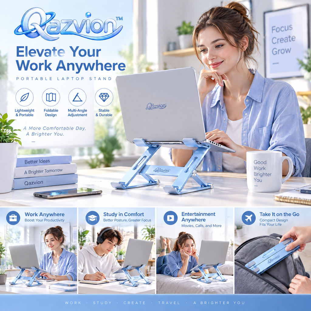 Qazvion™ Portable Foldable Laptop Stand – Blue — workspace styling