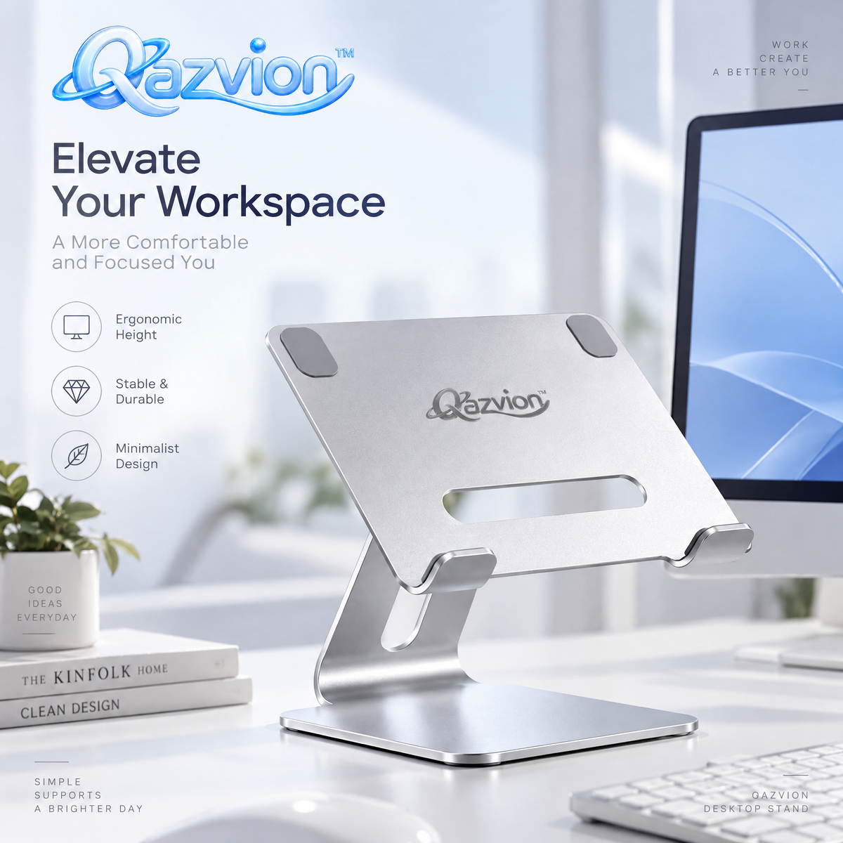 Qazvion™ Silver Adjustable Aluminum Laptop Stand — main design