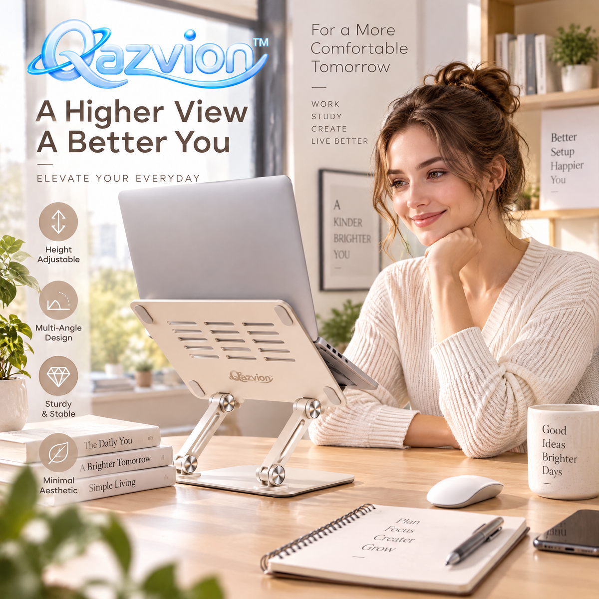 Qazvion™ Rose Gold Multi-Angle Laptop Stand — workspace styling