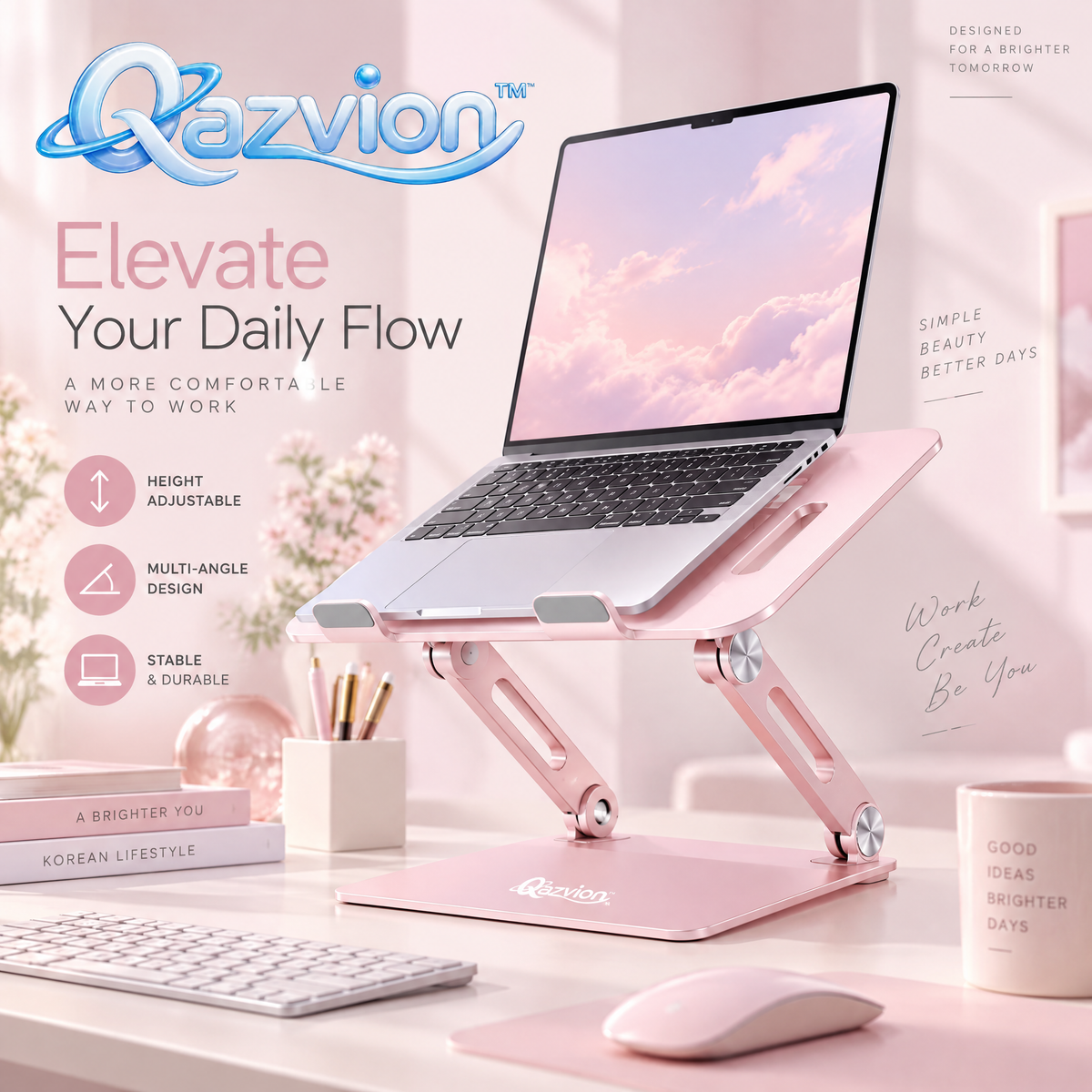 Qazvion™ Pink Ergonomic Adjustable Laptop Stand — main design