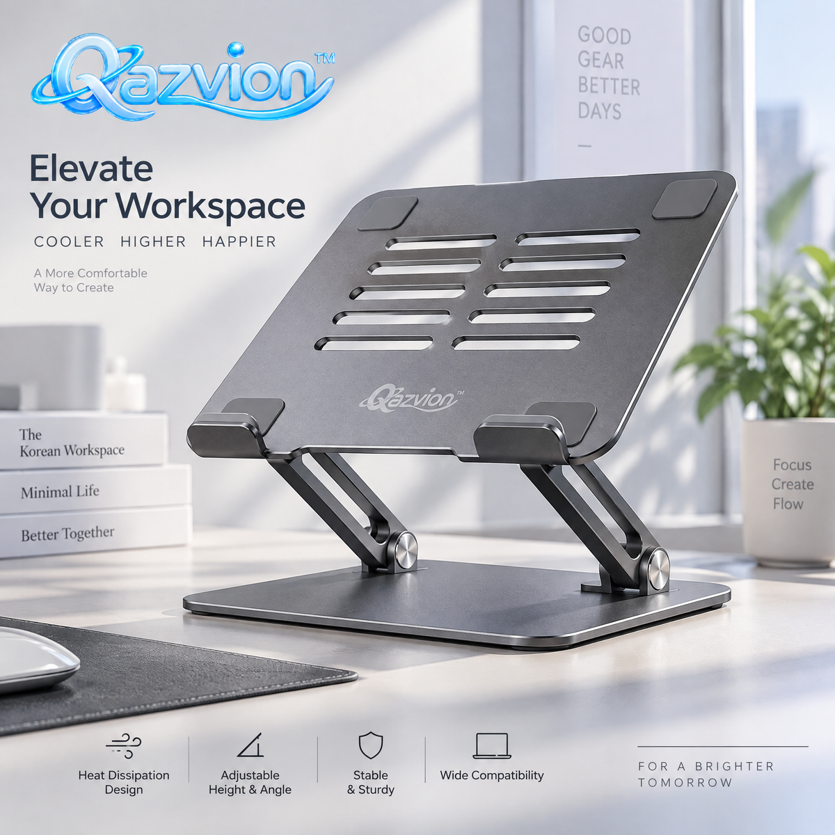 Qazvion™ Graphite Ventilated Laptop Stand — main design