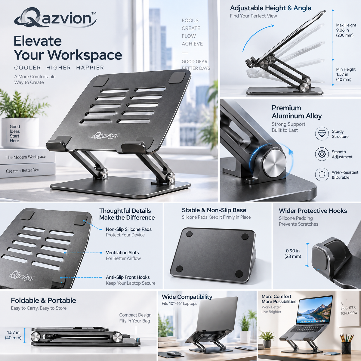 Qazvion™ Graphite Ventilated Laptop Stand — product details