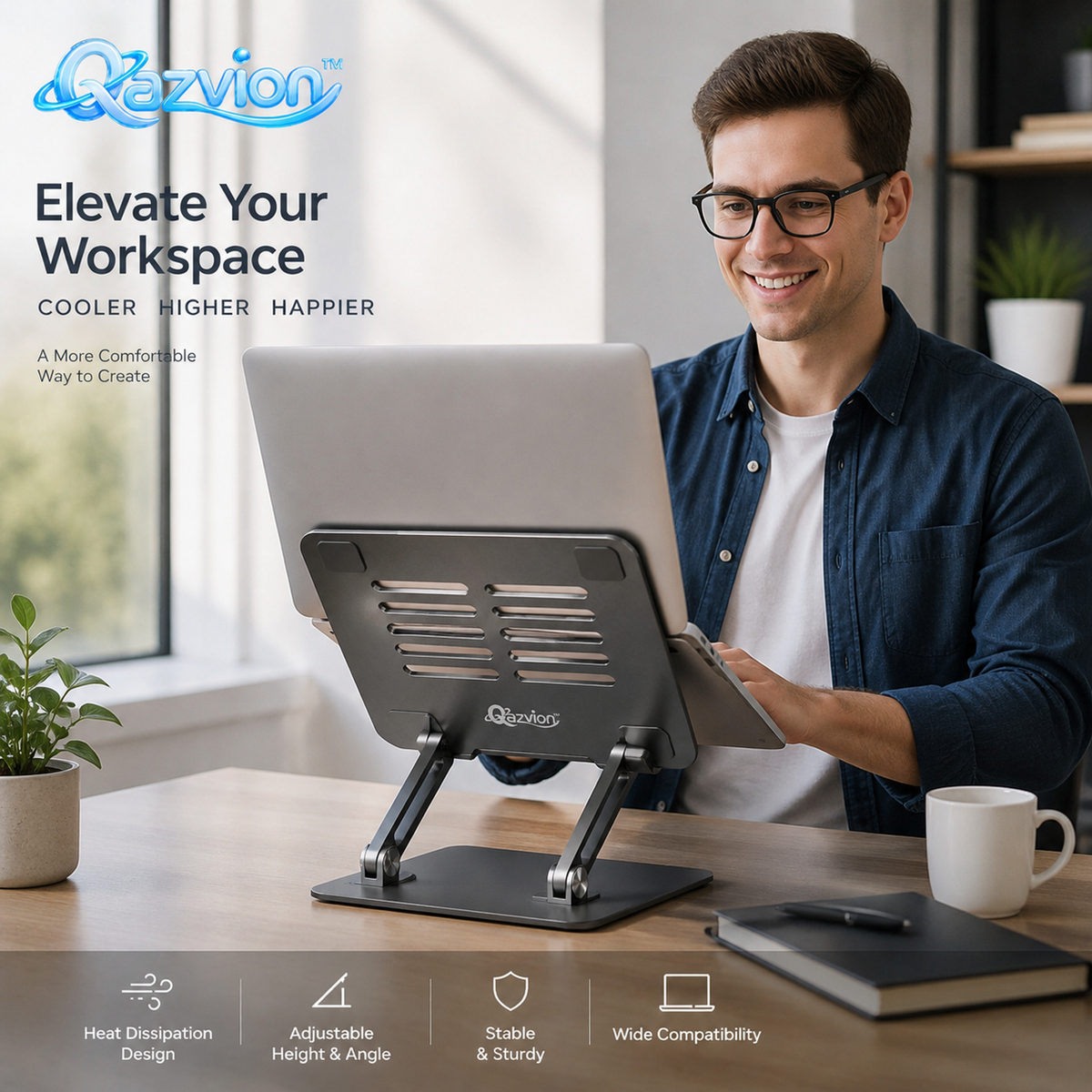 Qazvion™ Graphite Ventilated Laptop Stand — workspace styling