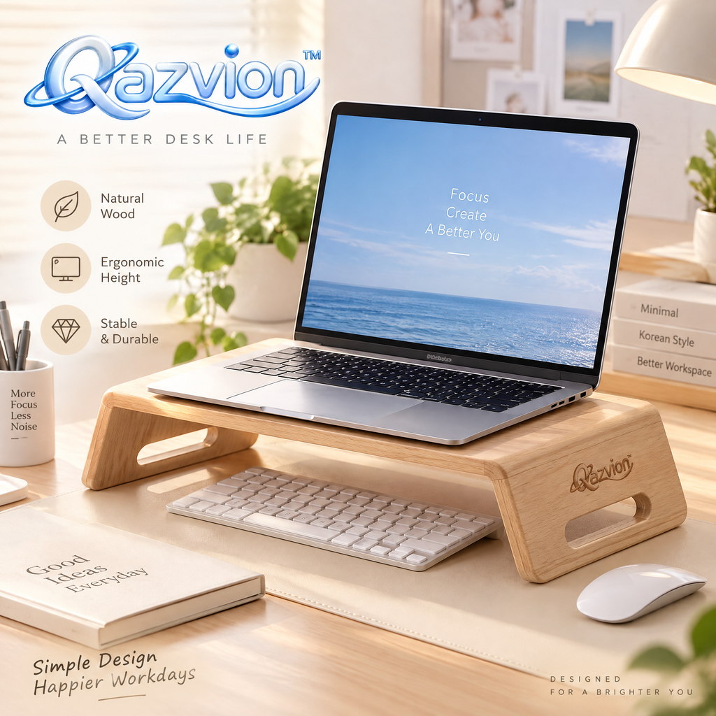 Qazvion™ Natural Wood Desktop Monitor Riser — main design