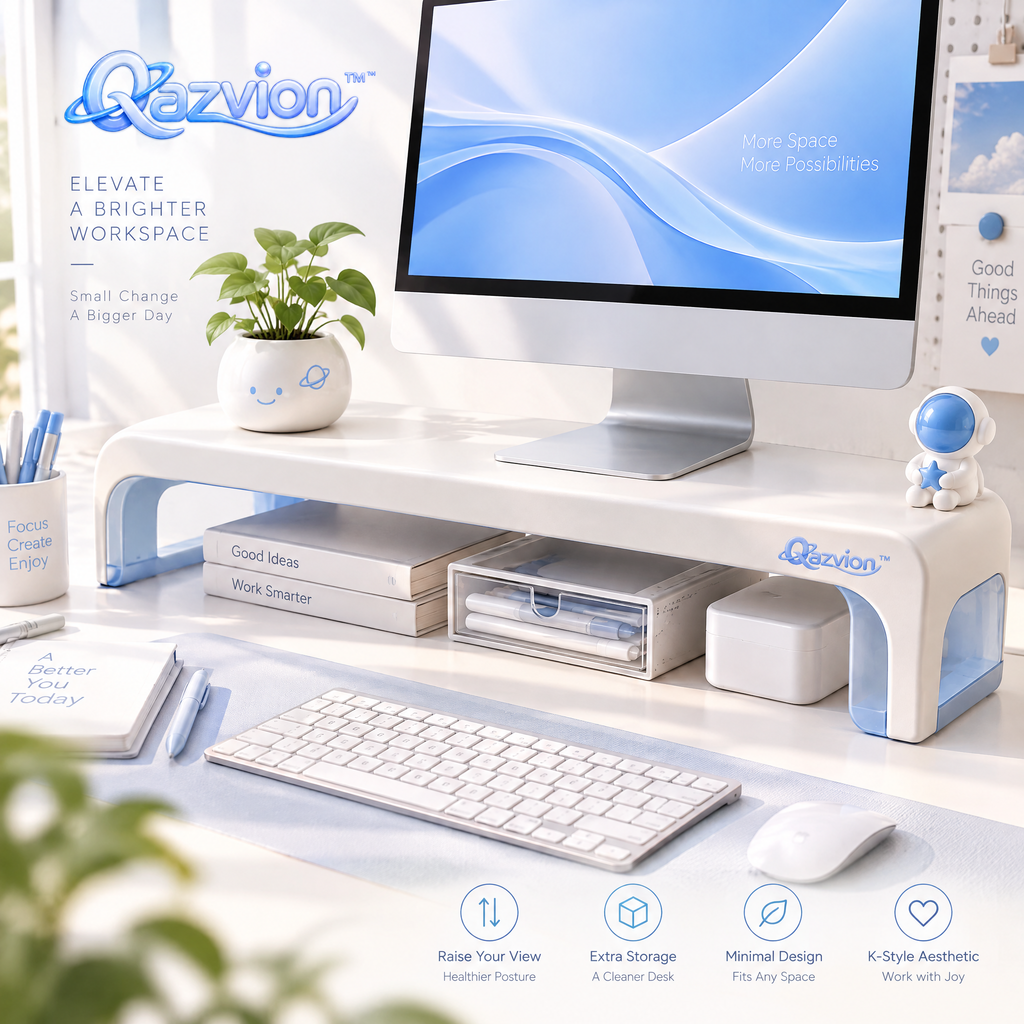 Qazvion™ White Desktop Monitor Riser with Storage — main design